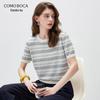 Women's Striped Mulberry Silk Blend Knit T-Shirt