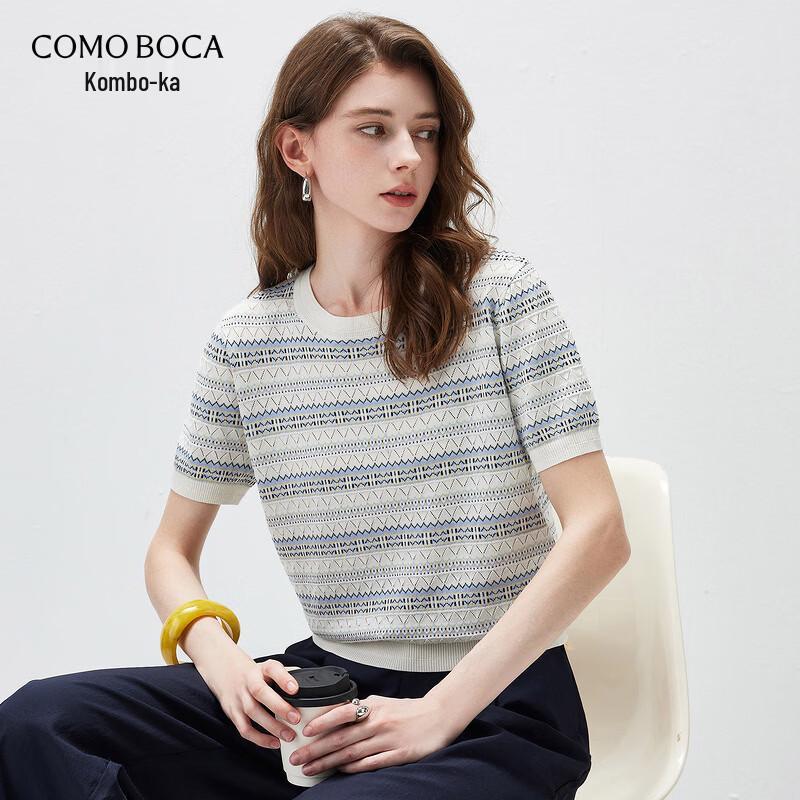 Women s Striped Mulberry Silk Blend Knit T-Shirt M
