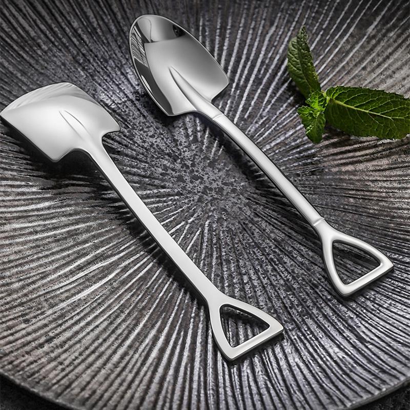 2-4pcs Stainless Steel Shovel Coffee Spoon Set Scoop Shovel Creative Tea-spoon Ice Cream Dessert Spoon Birthday Gift Tableware