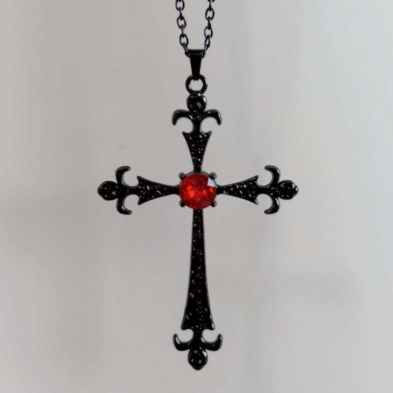 Gothic Baroque Black Cross Pendant Necklace