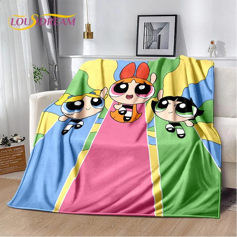 Kreskówkowy Słodki P-Powerpuff Girl Miękki Koc Flanelowy na Łóżka Sypialnia Sofa Piknik, Koc Narzuta do Przykrycia na Zewnątrz Rekreacja Drzemka Prezent
