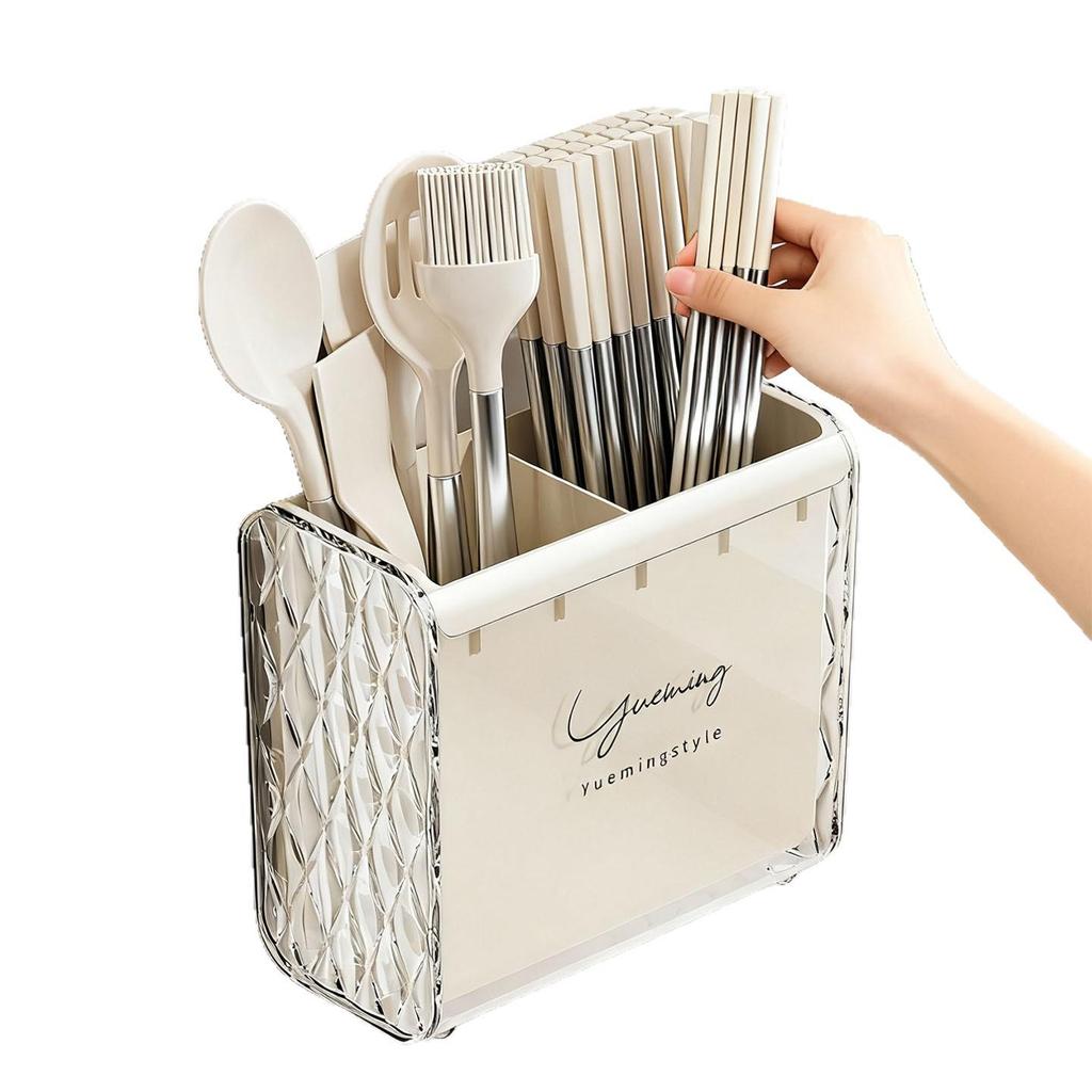 Wall-Mounted Kitchen Chopstick & Spoon Holder with Draining Basket
