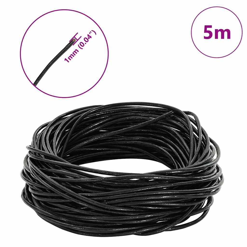 Leather Cord Black Ø1 mm x 5 m Leather