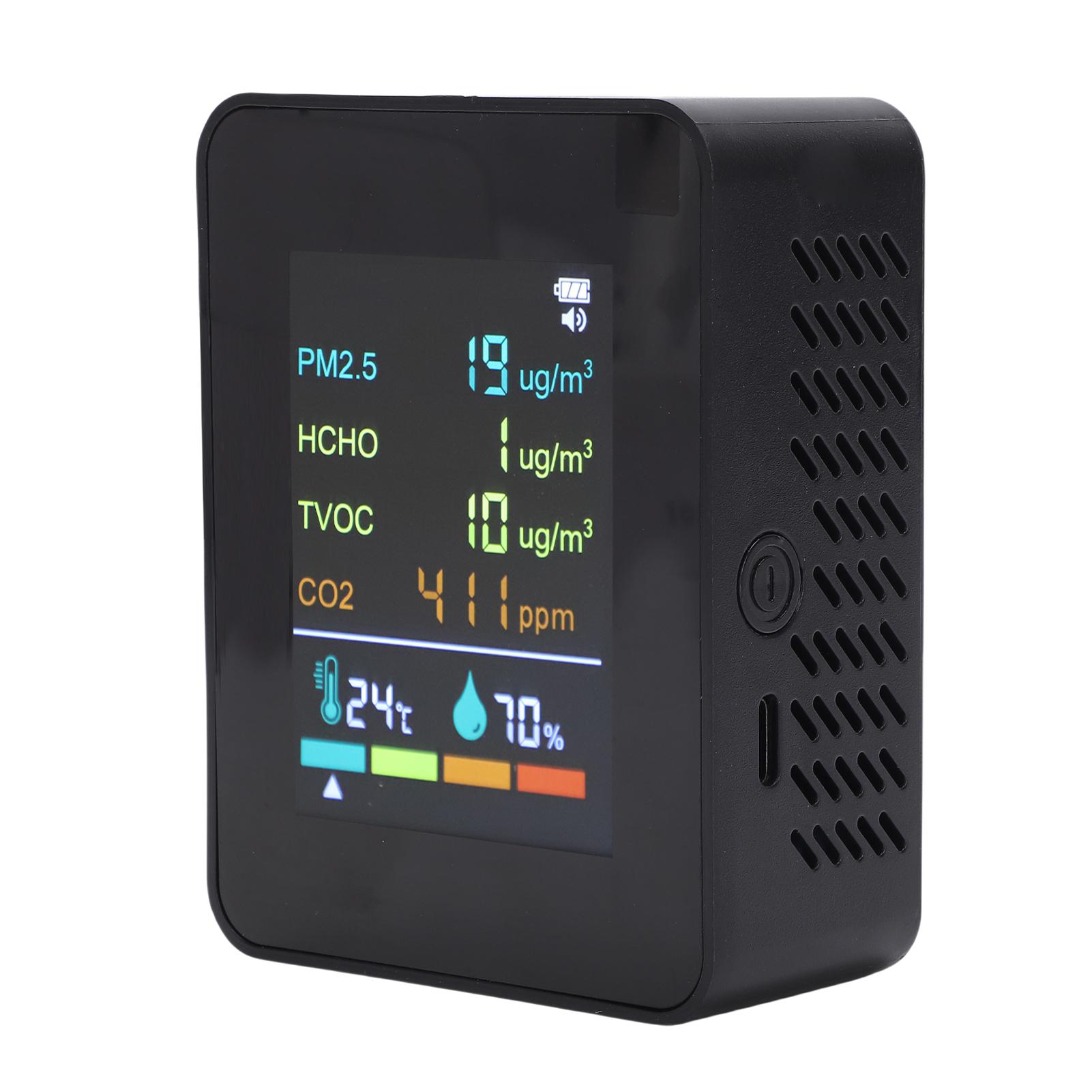 

Монитор качества воздуха 6 в 1, детектор PM2.5 HCHO TVOC CO2 температуры и влажности с 2,8-дюймовым цветным экраном, для помещения MT07WT Black