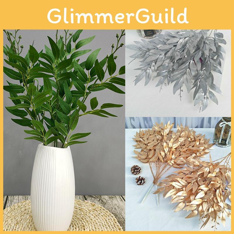 Elegant Gold Silver Green 55cm Fake Willow Leaf Eucalyptus For Home Decoration
