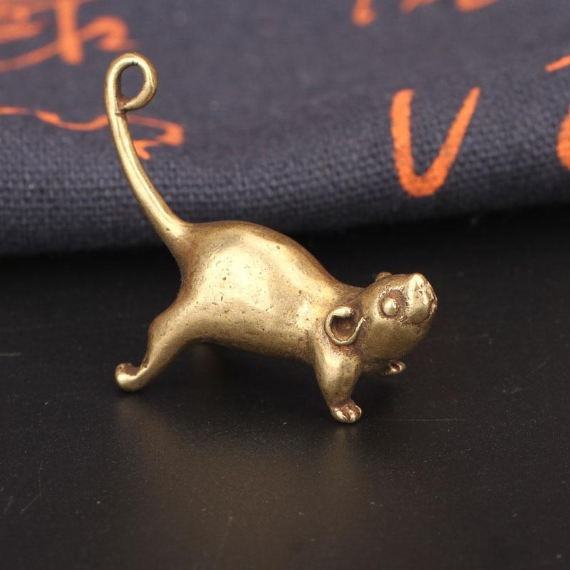 1Pc Ancient Brass Small Tea Pet Ornament Long Tail Cute Mouse Figurines Miniatures Copper Lucky Rat Study Living Room Decorations