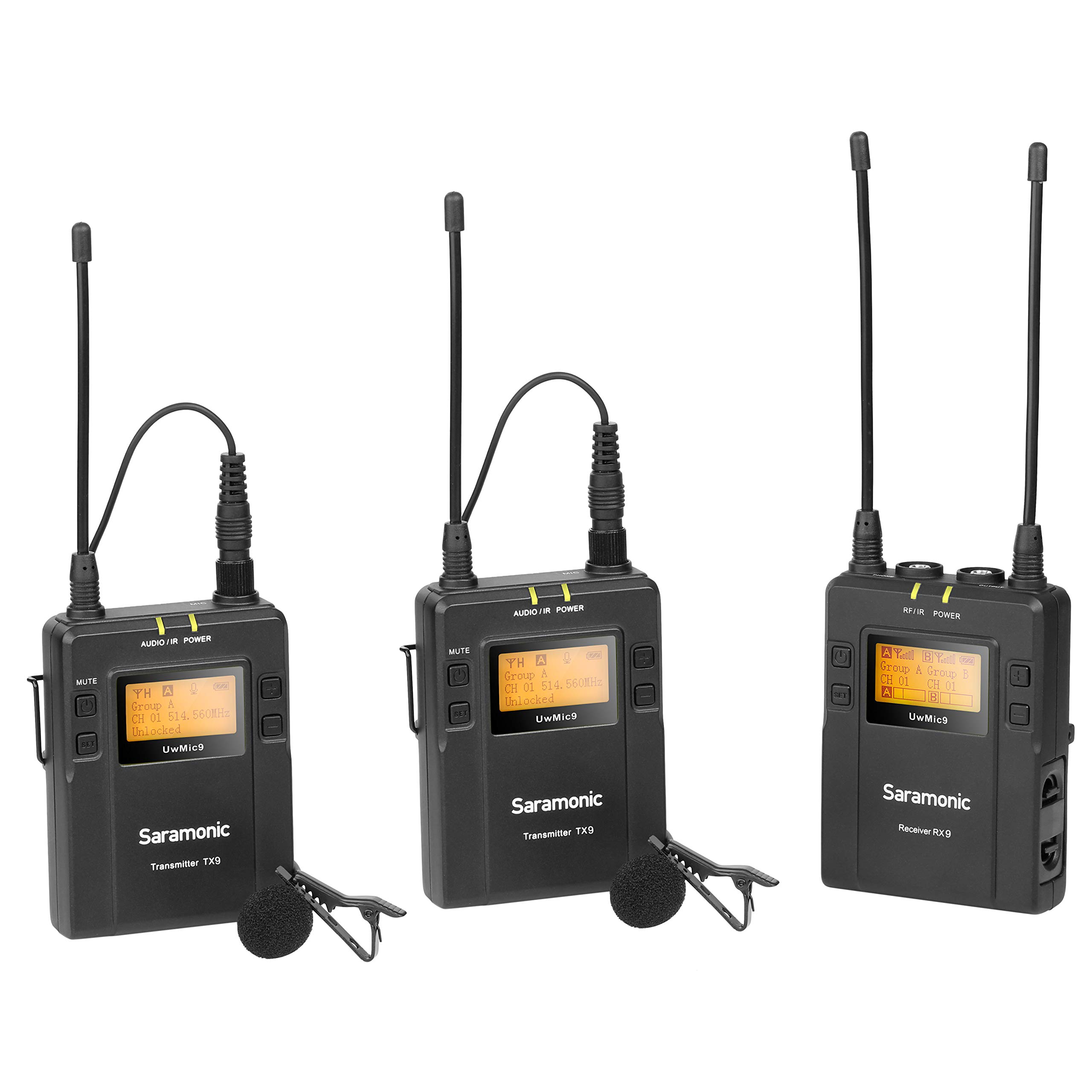 

Saramonic UwMIC9 96 Channel Digital UHF Wireless Dual Subminiature Microphone Microphone System Includes 2x TX9 Bodypack Transmitter and RX9 Portable