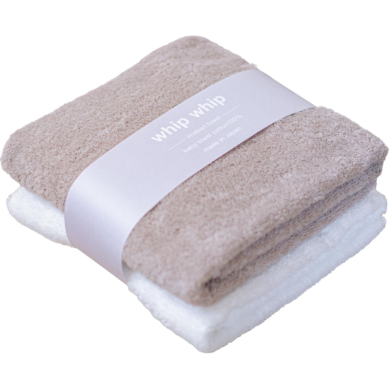 

Imabari Towel Whipwhip Baby Towel, Newborn Bath Towel, Square, Made in Japan, 67cm x 67cm (White x Beige)