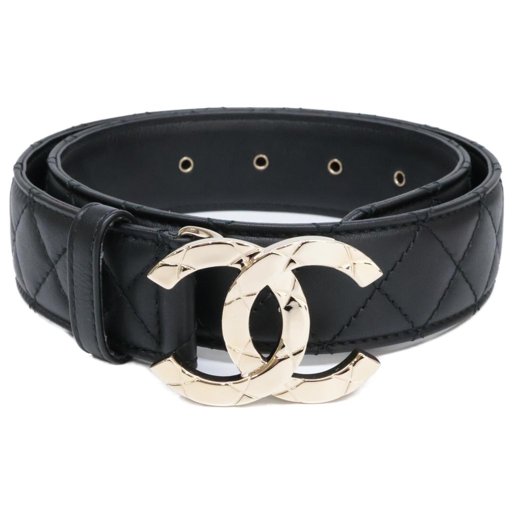 Chanel B25 P CC Logos Lammleder Matelasse Gürtel 65/26 Schwarz/GDHardwareGebraucht