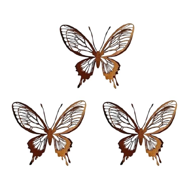 Butterfly Form Metal Piece with Shared Iron Build, Aged Finish, and Wing Line Detail for Garden Display Shared Use