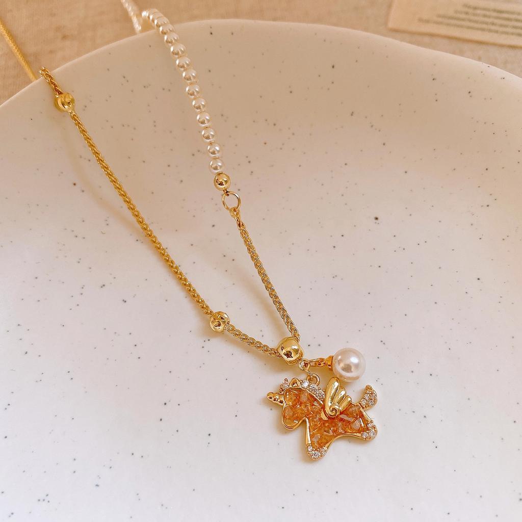 French simple zircon natal year pony pendant necklace accessories women's sweater chain necklace