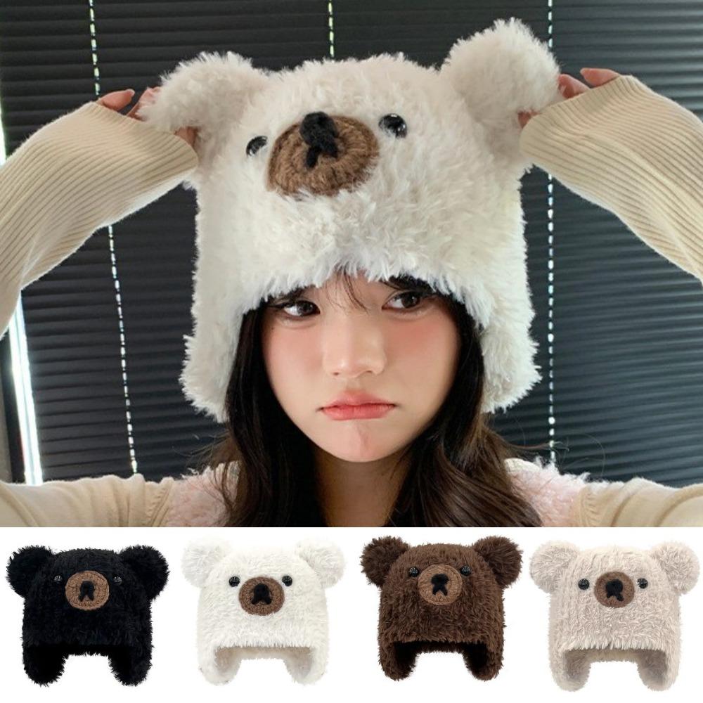 

Plush Knitted Woolen Cap Korean Style Bucket Hat Leisure Bear Ear Beanie Travel