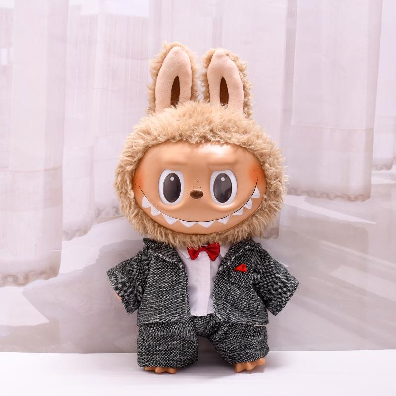 38cm Labubu Plush Doll Casual Outfit Set with Hat (Clothes Only)