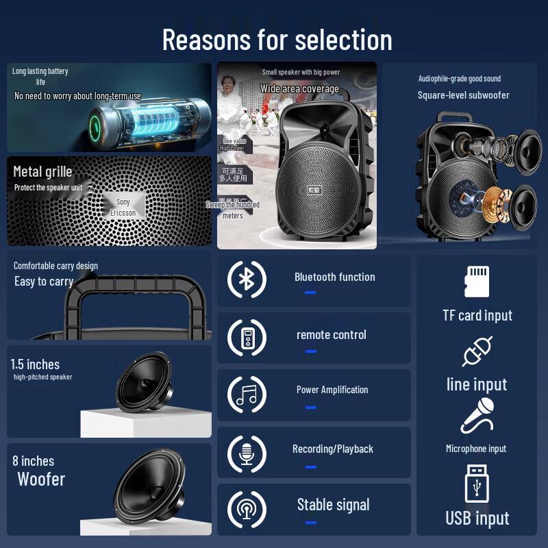 Soaiy Portable Outdoor Bluetooth Karaoke Trolley Speaker CN plug (adapter included) (CN version)