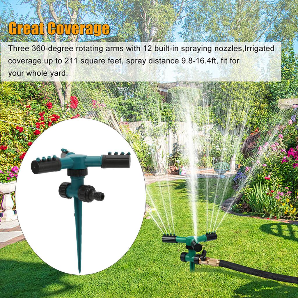 Lawn Sprinkler 360° Rotatable Automatic Garden Sprinkler with Ground Spike for Gardens and Lawns