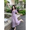 Light green lotus leaf V-neck dress for women's summer waist and thin French gentle wind bubble sleeve temperament long dress