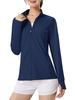 TACVASEN Women's Long Sleeve Rash Guard, Quick-Drying, Lightweight, Sun Protection, Breathable, Workwear, High Neck, Long T-Shirt, Navy, Size M