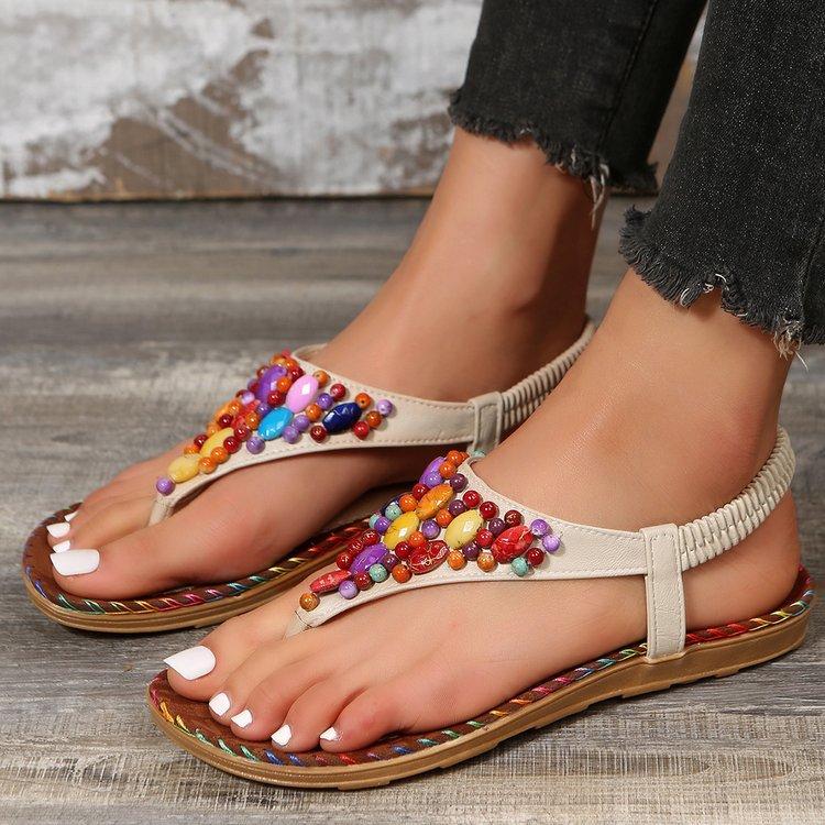 

Foreign trade 2025 large size toe Roman sandals ethnic style flat bottom fashion Bohemian beach sandals summer 41