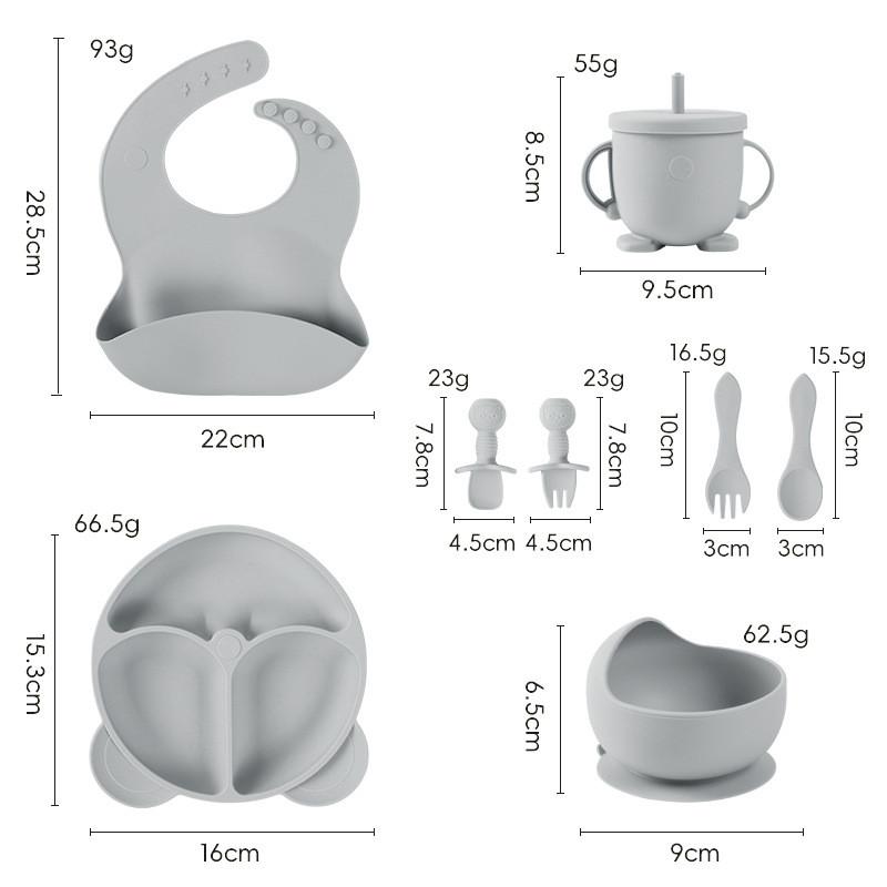 Baby Silicone Feeding Set With Suction Bowl And Learning Utensils For Toddler Nutrition