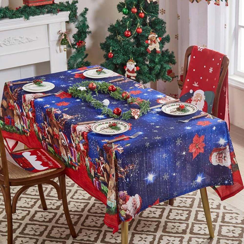 140*100cm Christmas Table Cover Waterproof Cartoon Pattern Floral Print Tablecloth Easy Clean Rectangle Xmas Table Cover