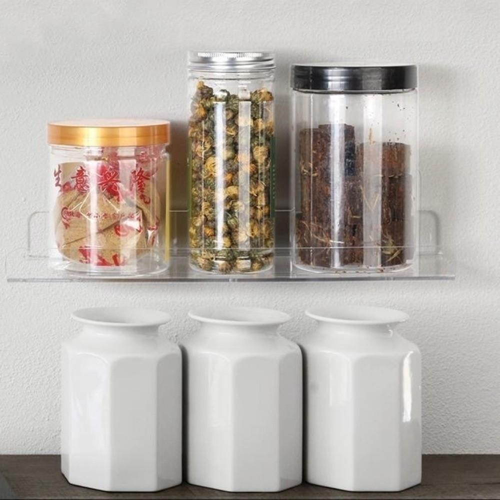 Space Saver Acrylic Clear Rack No Punching Storage Shelf Modern Style Wall Mounted Shelf  Home