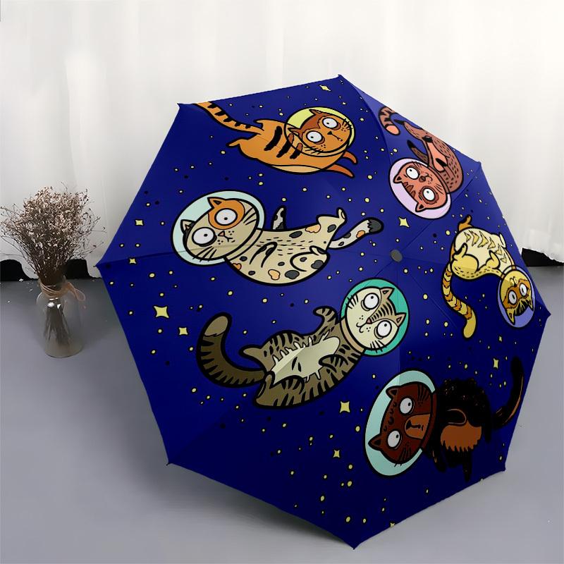 1pc Space Cats Adventure Umbrella with Plastic Handle,Suitable for All Seasons Home Travel Outdoor Umbrellaptys31062
