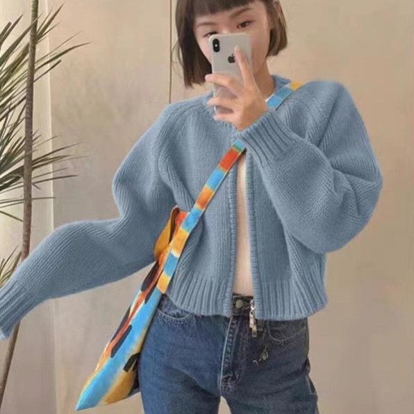 2025 Autumn/Winter Women's Plus Size Gray Zippered Knit Cardigan Coat