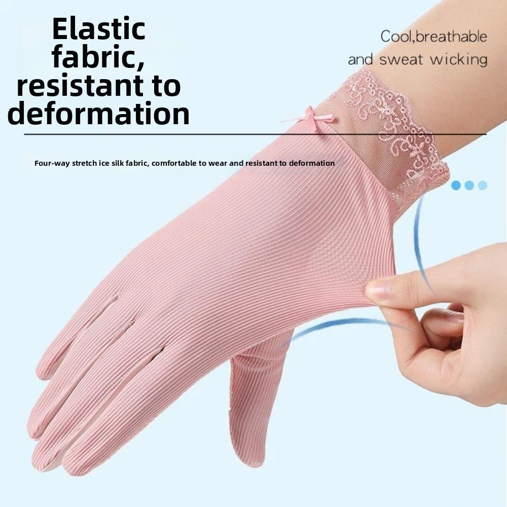 Breathable Sunscreen Gloves Lace Anti-UV Mittens Lightweight Ice Silk Gloves for Summer