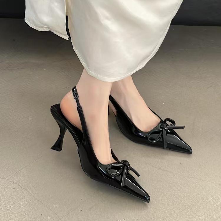 2025 New Heels for Women Pointie Bow Sandals Black Wedding High Heels Fashion Summer Patent Leather Lady Pumps Zapatos De Mujer