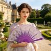 Vintage Folding Fan Carved Plastic Ribs Hand Held Fan Portable Summer Cooling Fan Wedding Dance Party Performance