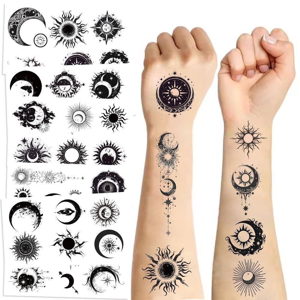 New Black and White Sun and Moon Tattoo Stickers Waterproof Party Gift Funny Face Stickers