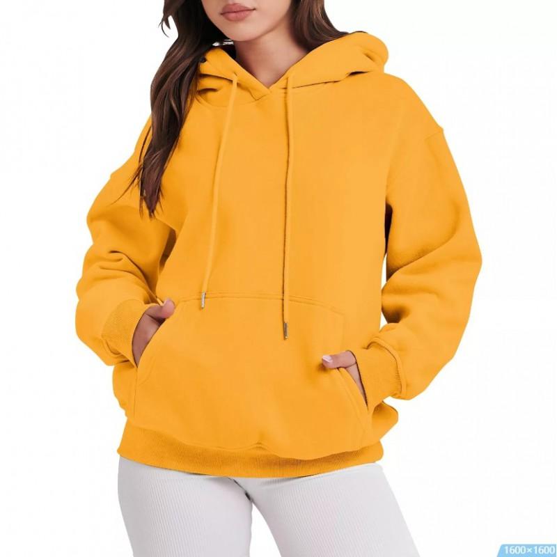 Womens Solid Color Hooded Sweatshirt Casual Loose Fit Long Sleeve Top