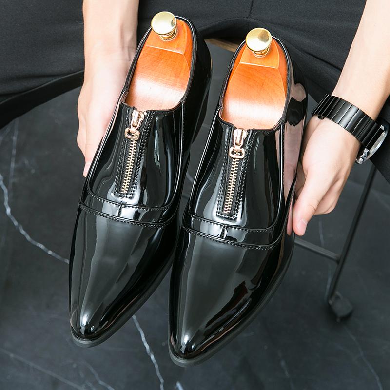 Men's Patent Leather Formal Shoes Zipper Pointed - Toe High Heels Formal Party/stage Performance Shoes Wedding Party Event Shoes
