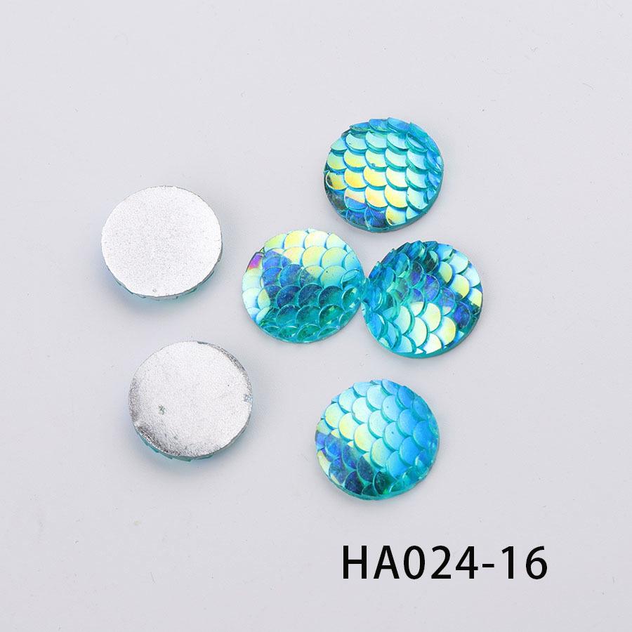 16MM DIY Jewelry Flat Resin Rhinestones: Round Fish Scale AB Color Patches