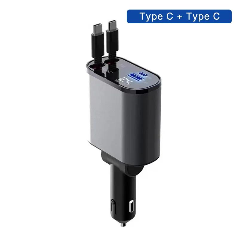 100W Dual USB Super Fast Car Charger 4 In 1 USB Car Charge Scalable Cable Interface Vehicle Supplies Car Adapter for iOS Type C