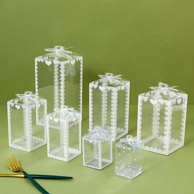 5 Stück durchsichtige Plastik-Geschenkbox mit Schleife, transparente PVC-Gastgeschenkboxen, Verpackungsbox für Feiertage, Valentinstag, Hochzeit, Party-Gastgeschenke