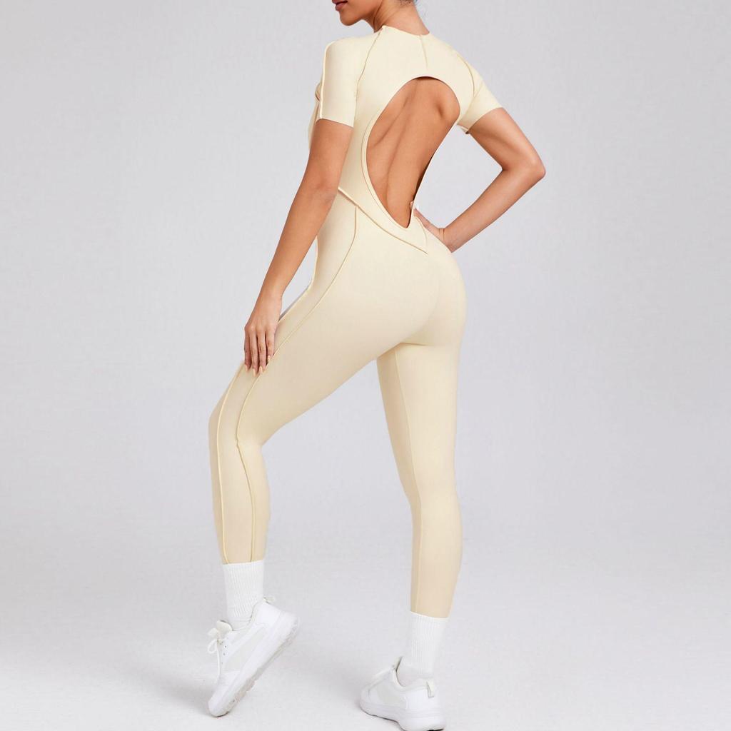 Autumn/Winter Backless Sports Jumpsuit: Three-Dimensional Yoga One-Piece with Tight Short Sleeves and Long Pants (Style 88201)