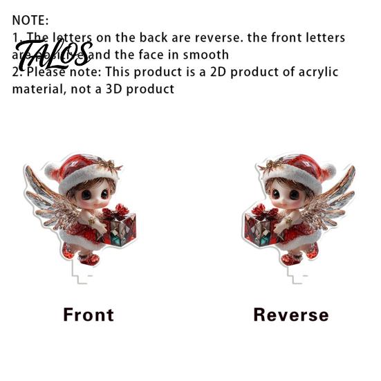 Angel Figurine for Mantel Xmas Acrylic Ornament, 2D Flat Tree Gingerbread Man Ornament with Seasonal Tabletop Display Rotatable Base, Christmas Table