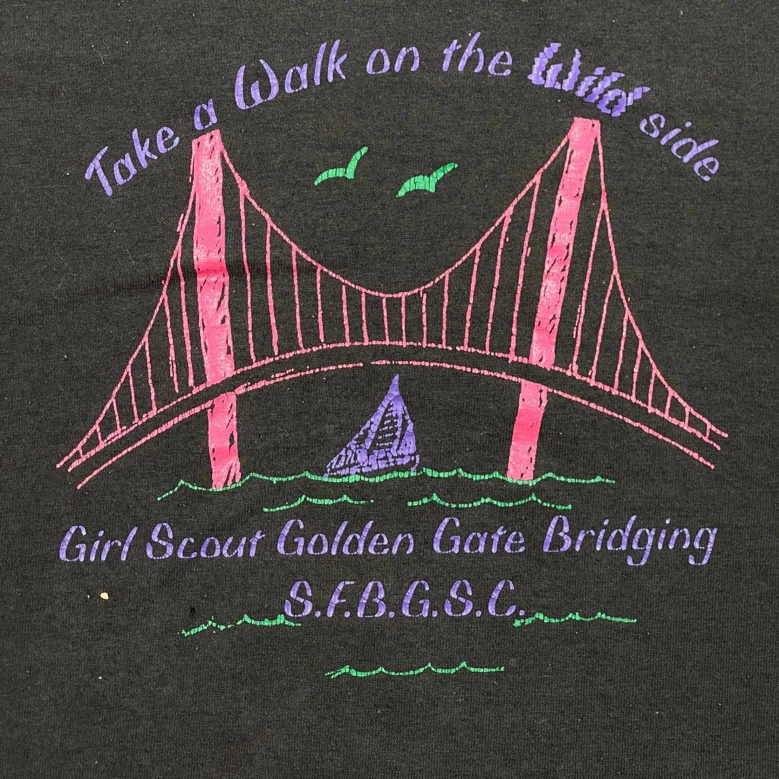 

Vintage Girl Scout Golden Gate Bridging T-Shirt Men XL Black Graphic Tee Single 2XL