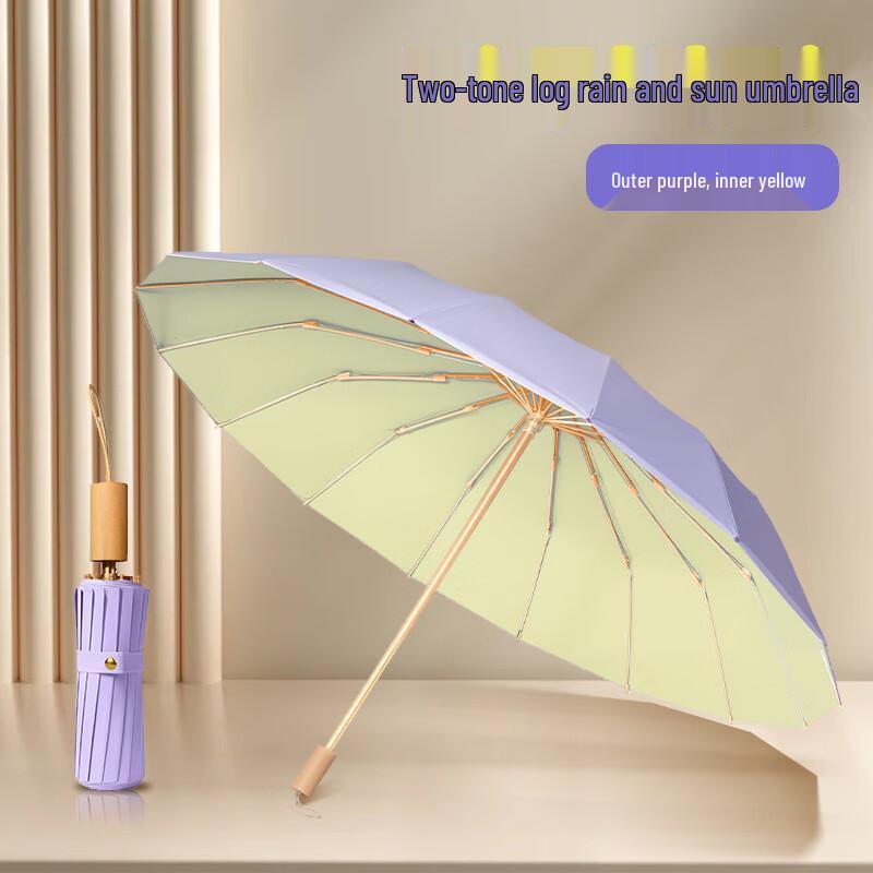 Wooden Handle Three-Fold UV Umbrella
