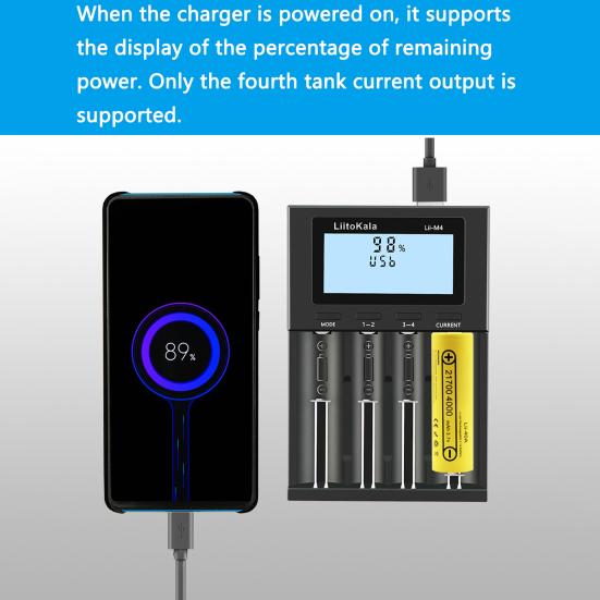 LiitoKala Lii-M4 Battery Charger LCD Display Universal Fast Charging 4 Slots 5V2A USB