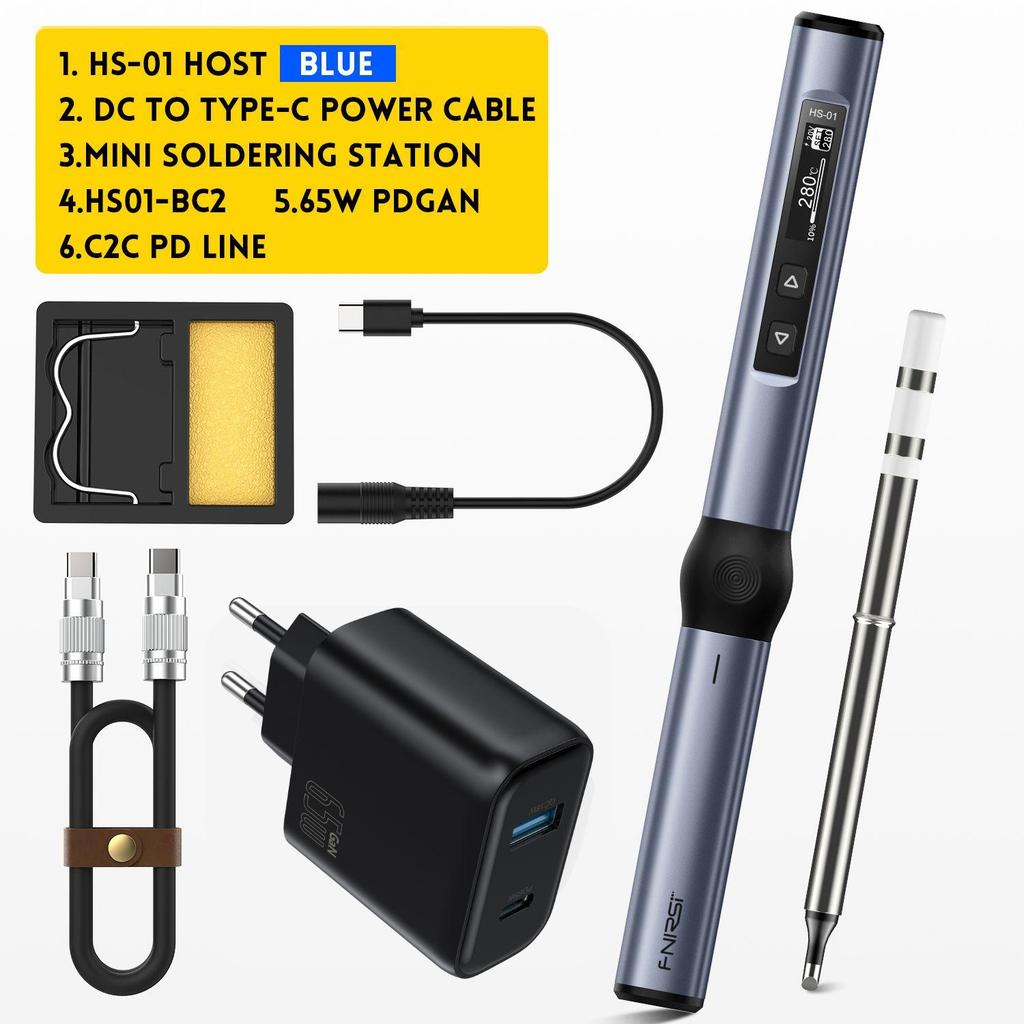 FNIRSI HS-01 מלחם חשמלי חכם PD 65W מתכוונן טמפרטורה קבועה בחום מהיר תחנת תחנת מלחם ניידת
