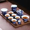 MULTIPOTENT 12-Piece Antique Blue & White Dragon Pottery Gongfu Tea Set