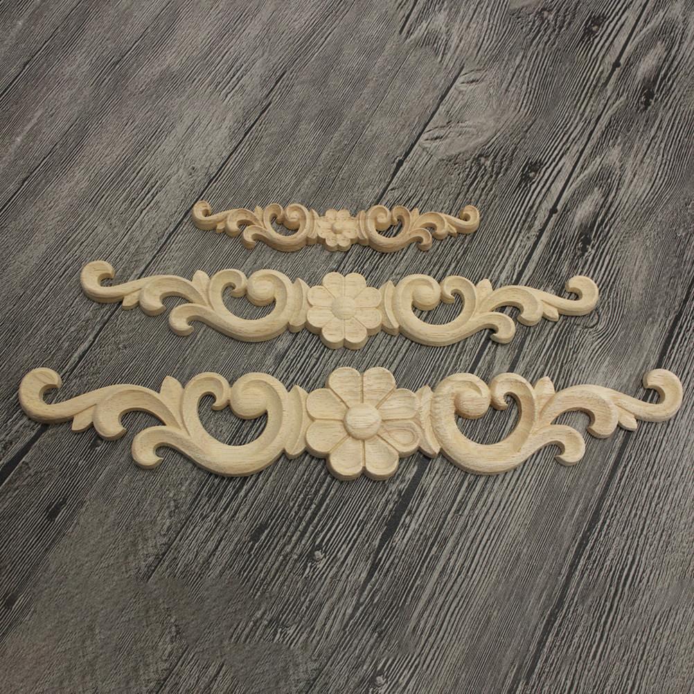 2Pcs Solid Wood Carved Onlay Sticky Flower Decorative Corner Applique for Furniture Door Cabinet Wall Decor Wood Woodworking