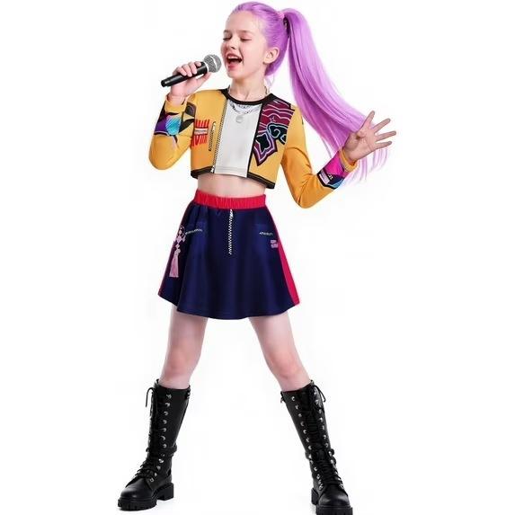 Cosplay Suit Devil Hunter K-pop Three-piece Suit Clothing Pop Singer Halloween Girls Skirts and Upper Garment Wear Set 110cm
