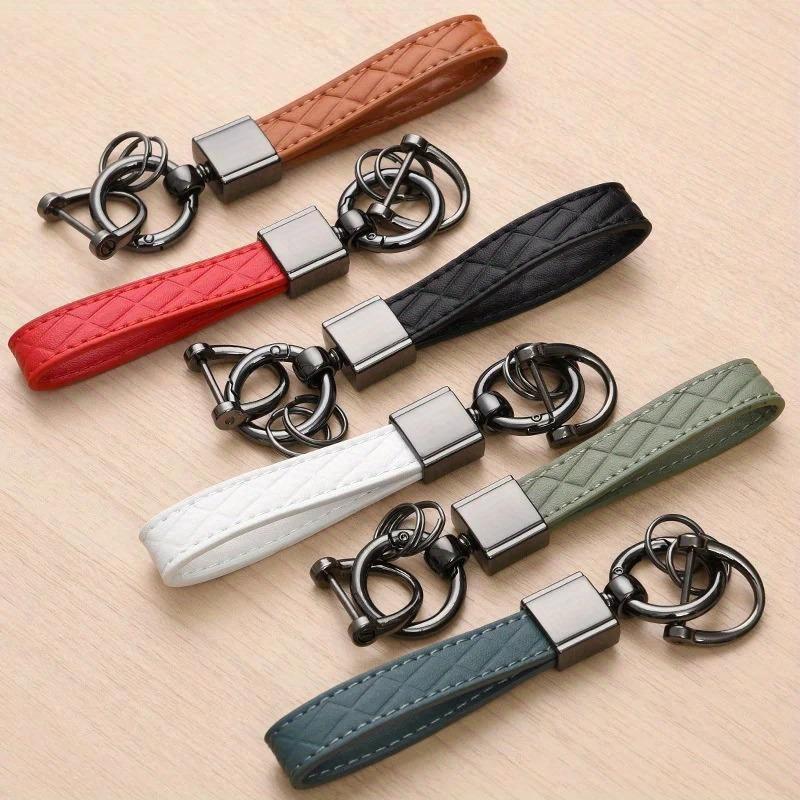 Luxury PU Leather Plaid Keychain Women Men Key Chain Accessories Car Key Ring Minimalist Style Key Holder Gift