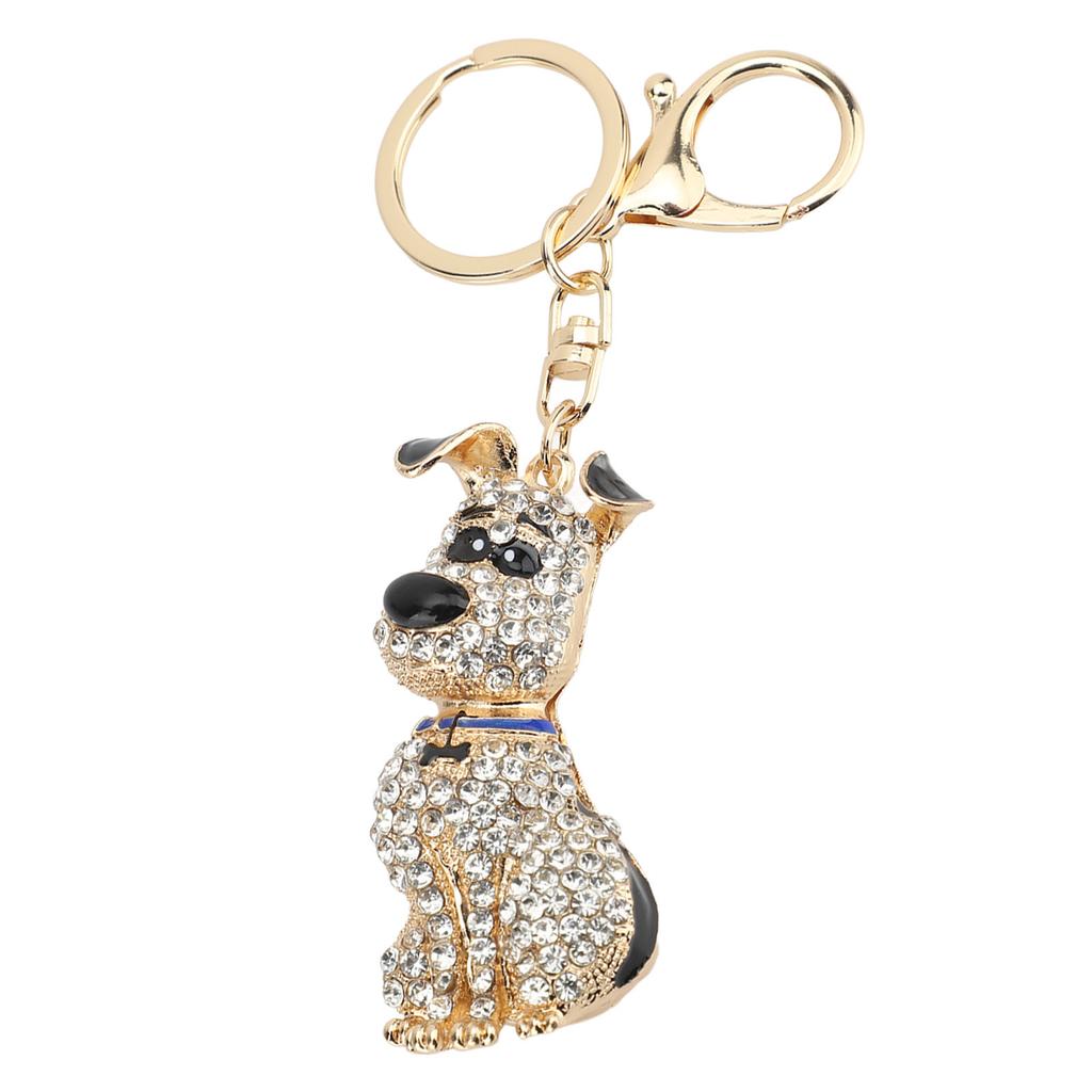 Cute Dog Shape Crystal Rhinestone Keychain Sparkling Bag Handbag Pendant for Women Girls White