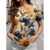 Camiseta de Verano para Mujer con Estampado 3D Cuello Redondo Moda Versátil Transpirable Tendencia Casual