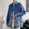 Spring and Autumn Cartoon Stitching Long-Sleeved Shirt Men's BF Loose Korean Style Couple Harajuku Style National Fashion Cardigan Jacket