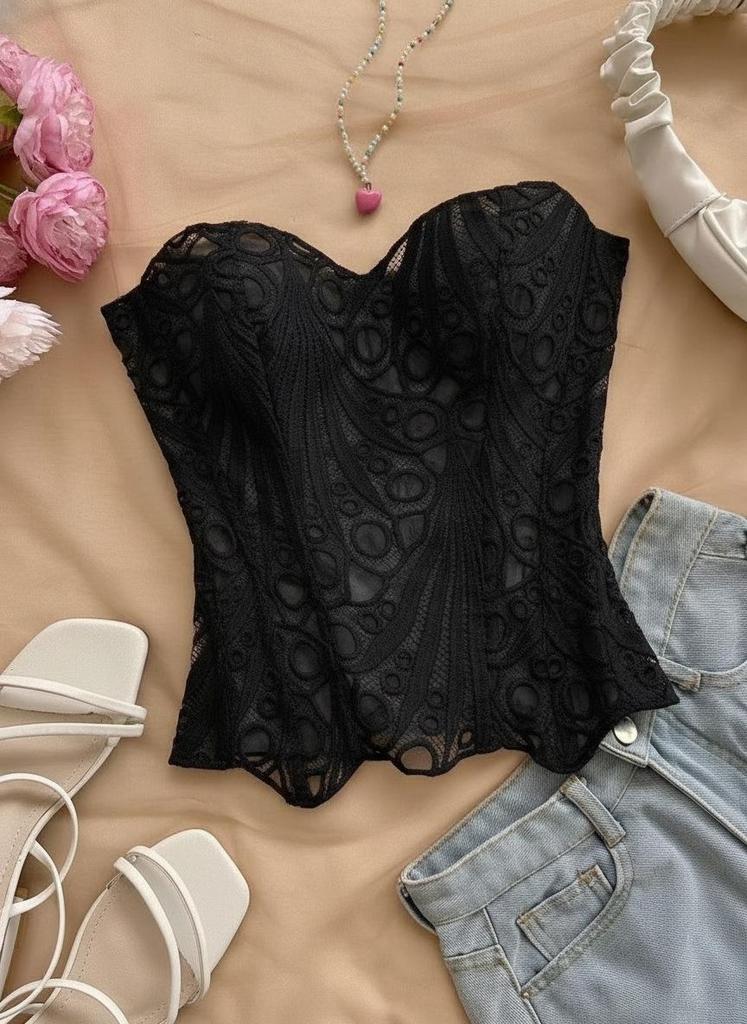 European Royal Court Style Lace Bustier - Body Shaping Mesh Top